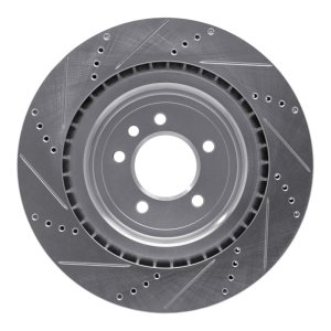 Land Rover Defender 90 Brake Rotor (1) - Rear Right - R1 Concepts - Drilled & Slotted - Silver - `13-`25